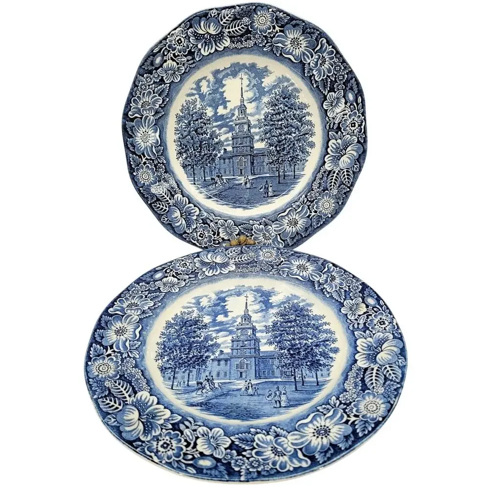 Staffordshire Vintage Liberty Blue 1776 Colonial Transferware 2 Dinner Plate 3-5